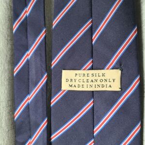Vtg Pure Silk Blue Red White Striped‎ Tie India